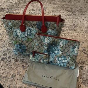 Gucci blooms tote, clutch, card holder